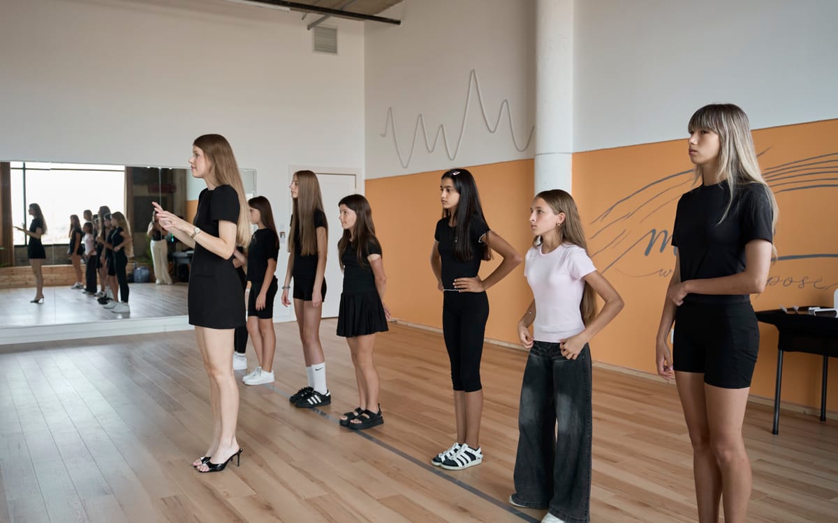 Students lined up along the runway during class